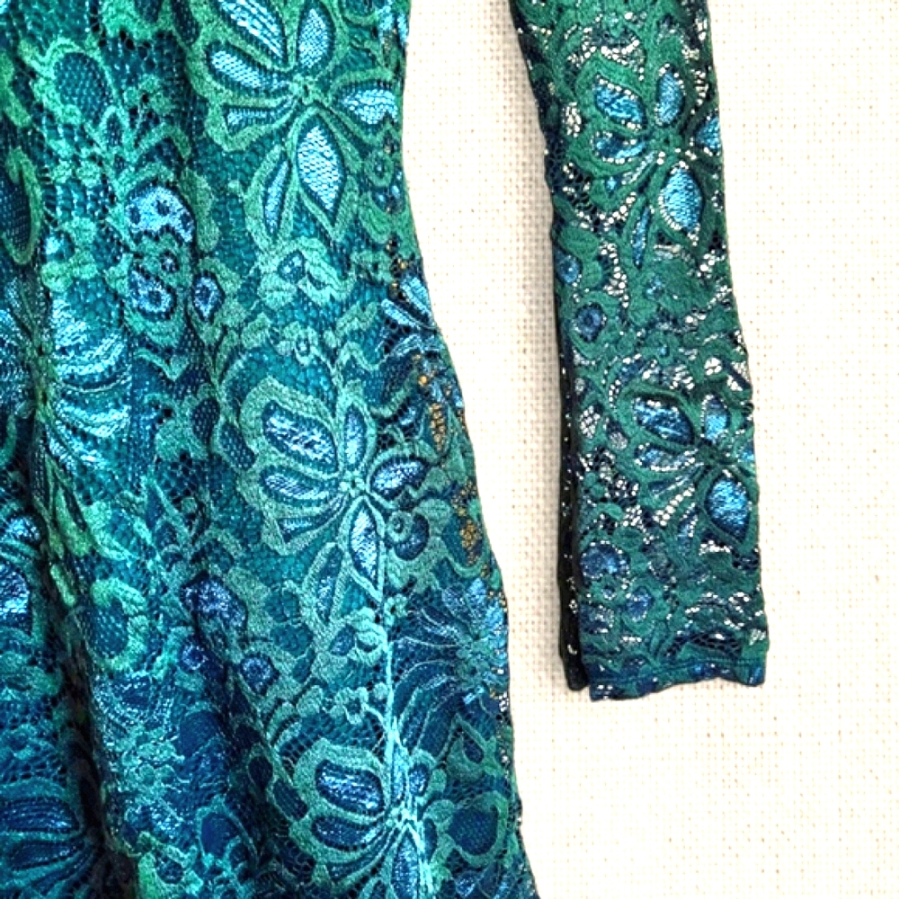 MI AMI Dark Green Lace Dress Mini Bell Sleeve Whimsygoth Fairygoth Forest Sz S - Picture 4 of 10